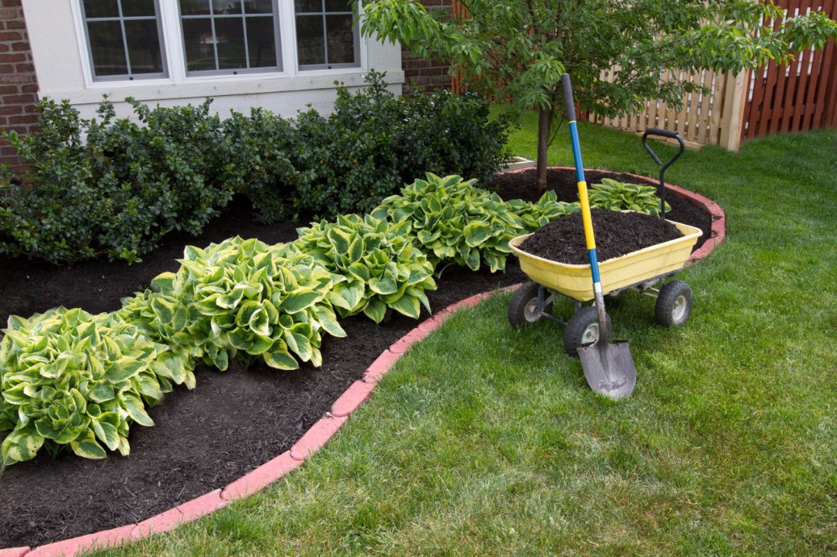 Garden with mulch and shovel